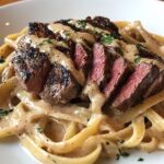 Steak Fettuccine in Creamy Sauce,