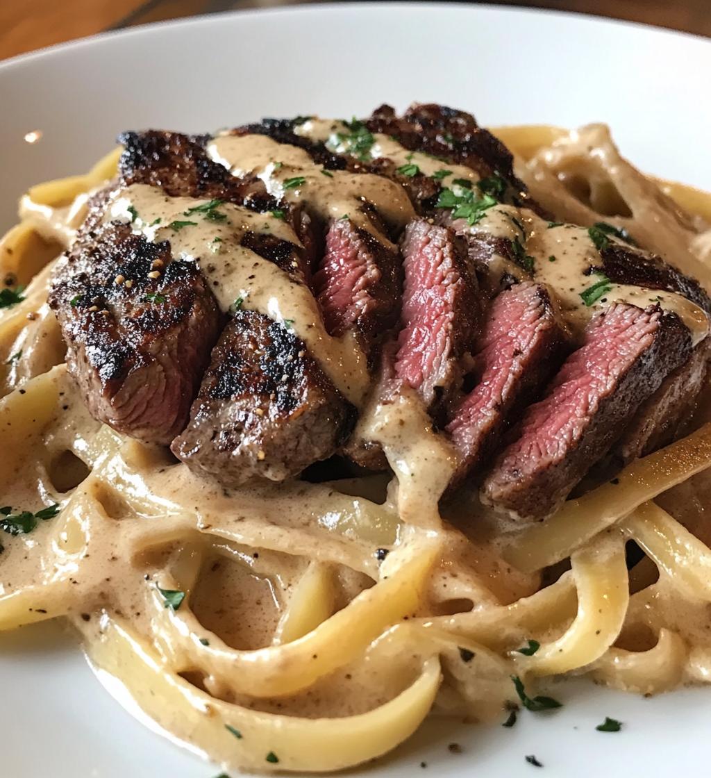 Steak Fettuccine in Creamy Sauce,