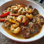 Steak and Seafood Stir-Fry with Garlic Parmesan Cream Sauce