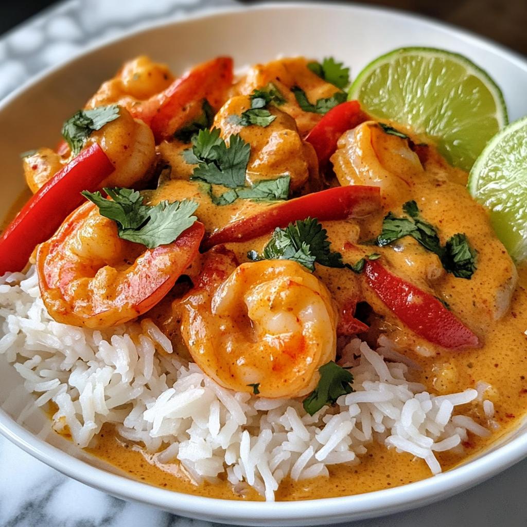 creamy coconut prawn curry with jasmine rice