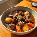 old fashioned beef stew, showcasing tender beef chunks