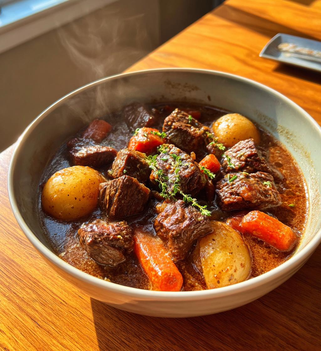 old fashioned beef stew, showcasing tender beef chunks