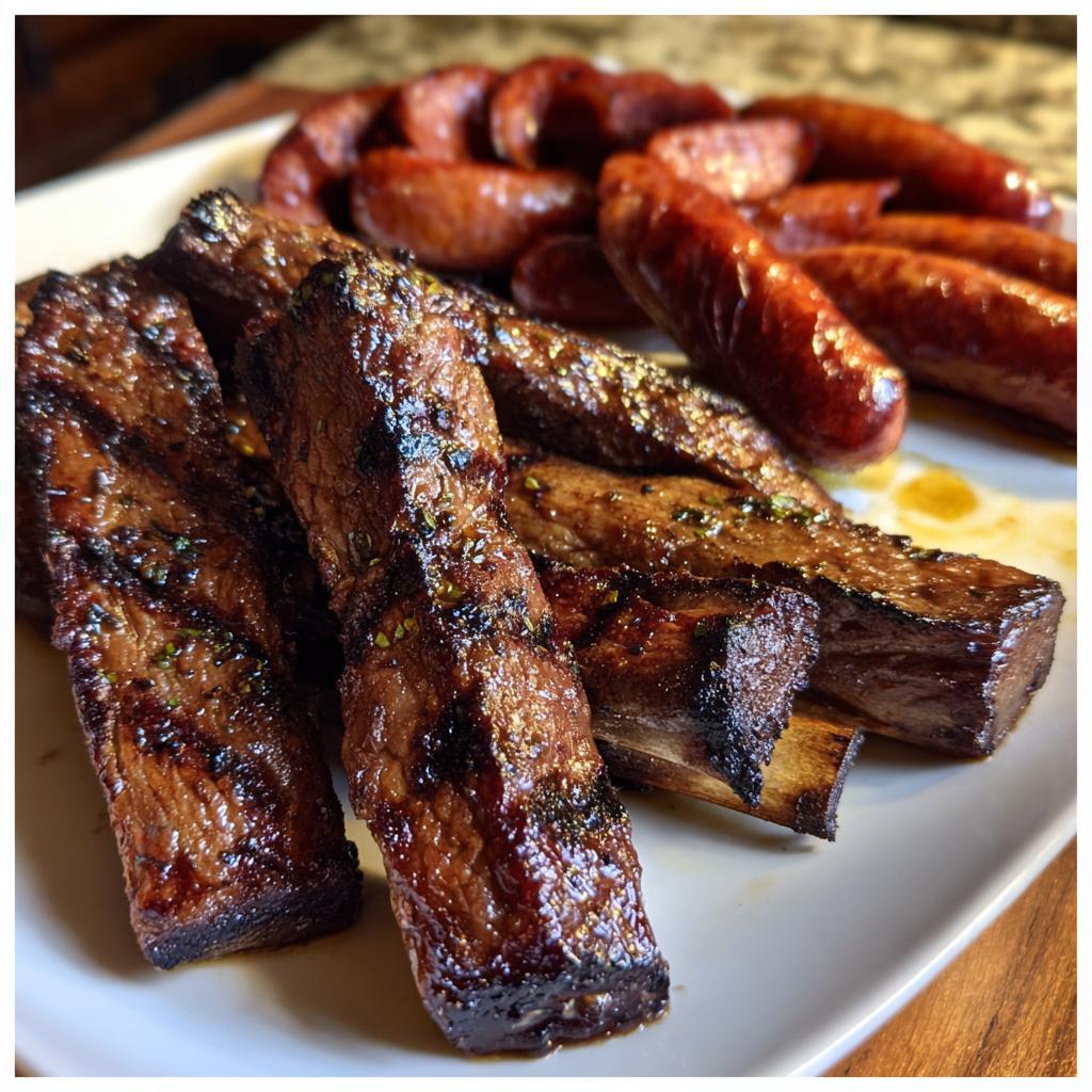 rgentinian Asado featuring perfectly grilled beef ribs and chorizo sausages