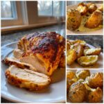 Air Fryer Chicken with roasted baby potatoes and garlic aioli