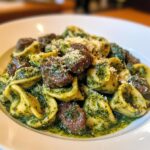Beef Tortellini with Cheese and Spinach Pesto