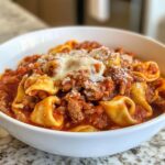 Beef Tortellini with Cheese and Tomato Basil Sauce