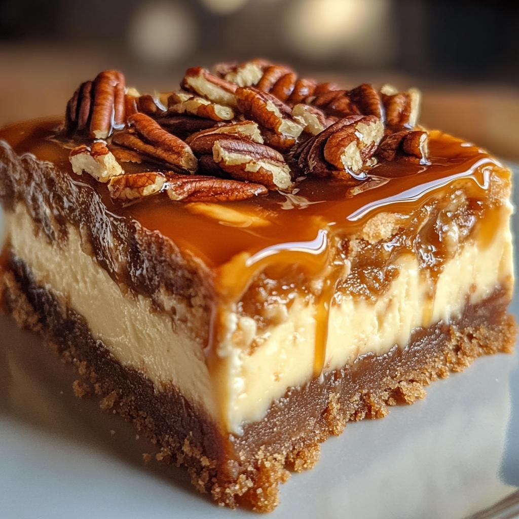 Caramel Pecan Cheesecake Bars