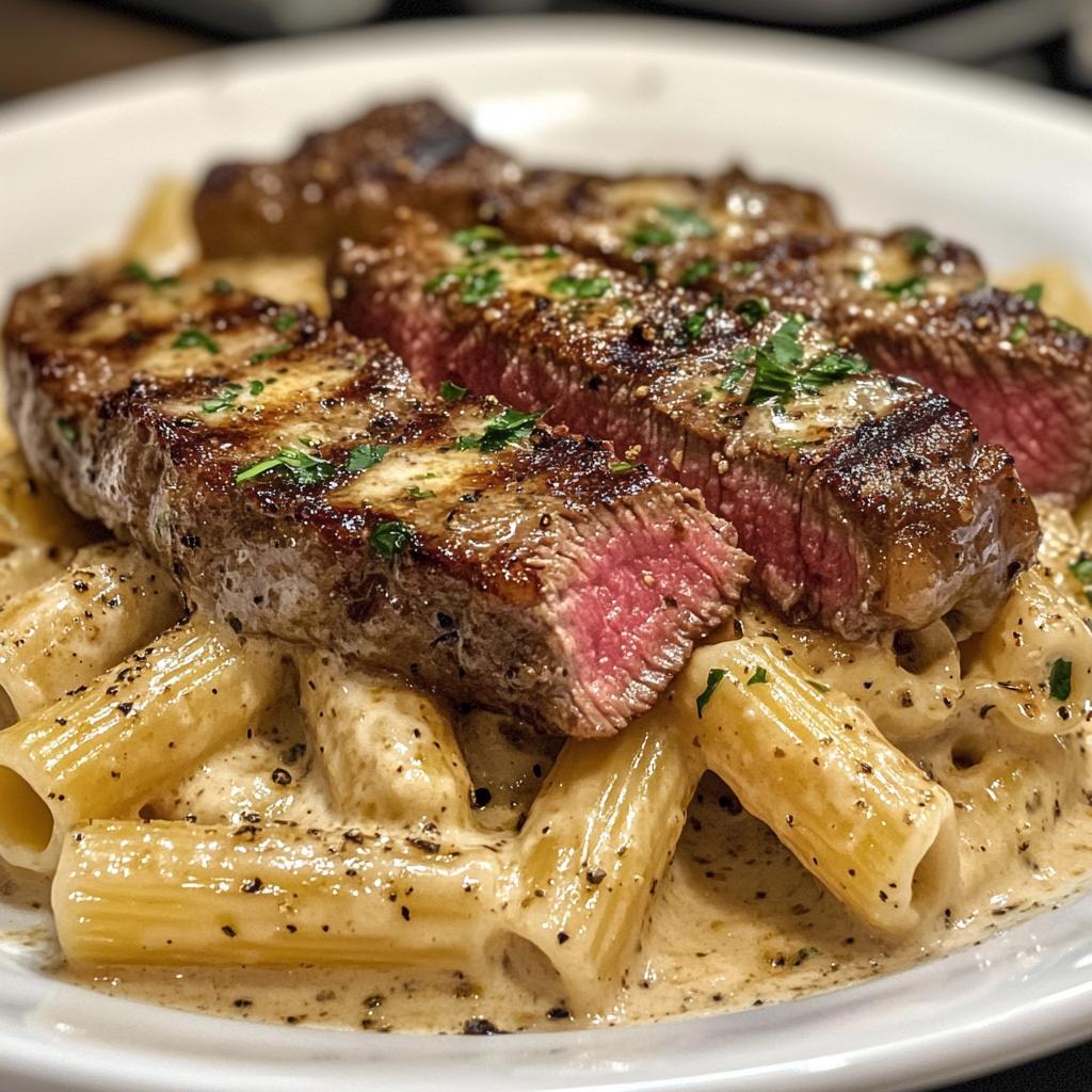 Cheesy Cajun Garlic Butter Steak with Creamy Rigatoni