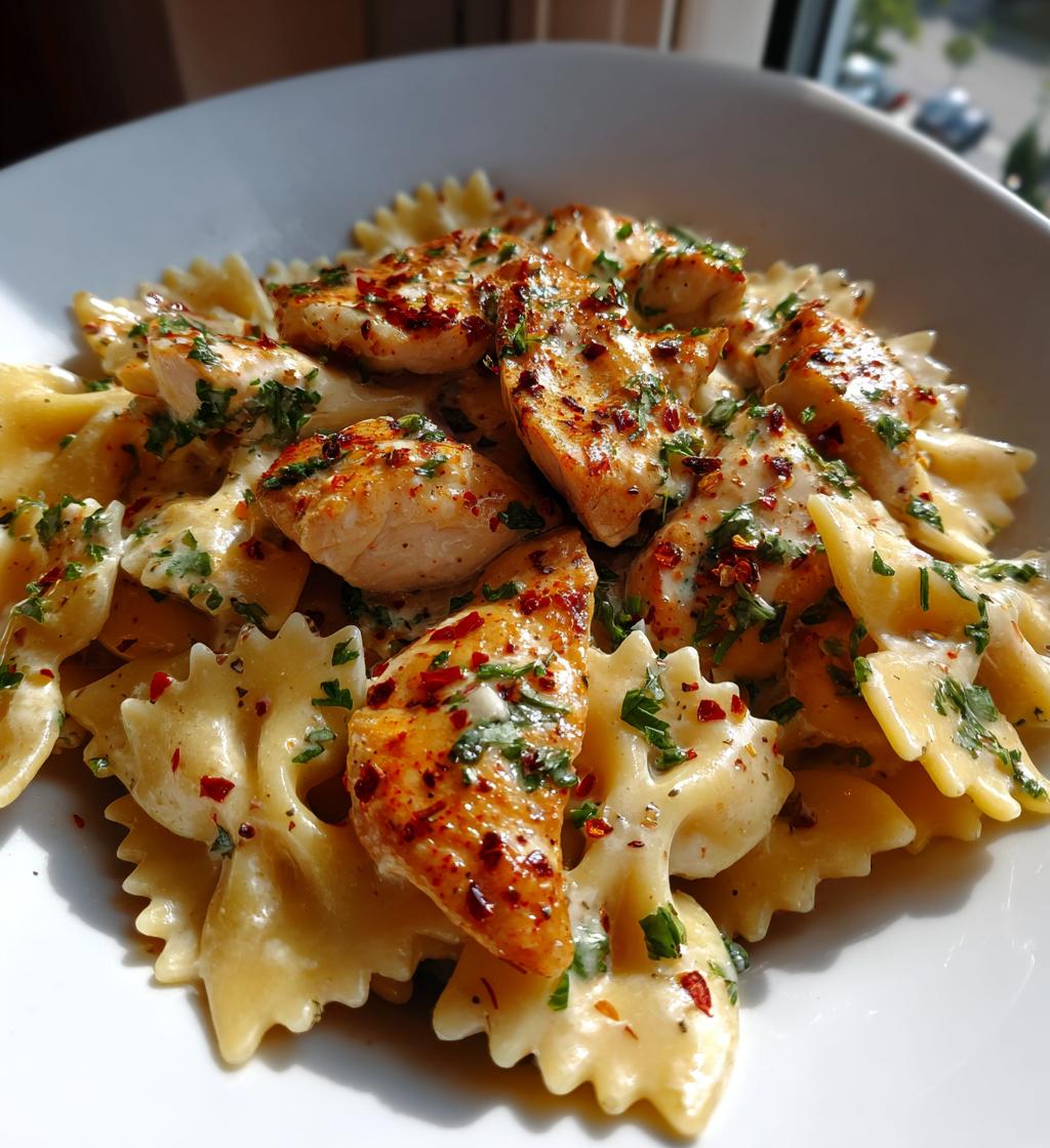 Cheesy Garlic Butter Chicken Bowties with Mozzarella Cream Sauce