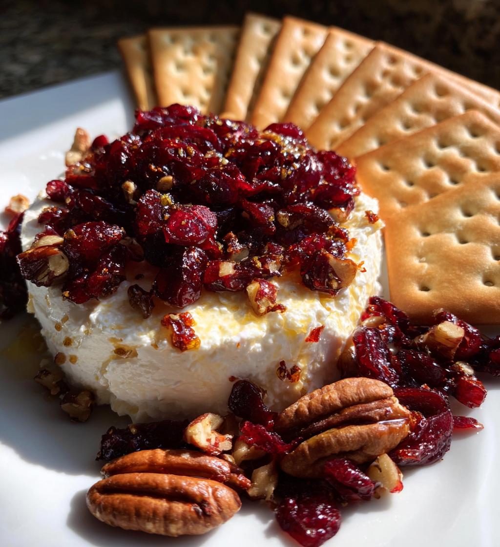 Cranberry Cream Cheese Appetizer with Honey and Crackers