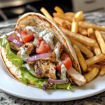 Delicious Greek Chicken Gyros with Homemade Creamy Tzatziki Sauce and Fries