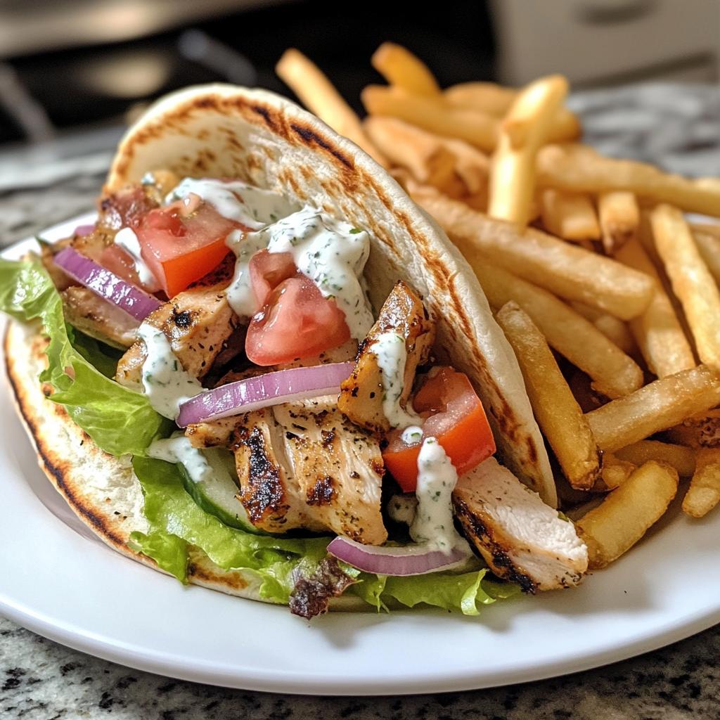 Delicious Greek Chicken Gyros with Homemade Creamy Tzatziki Sauce and Fries