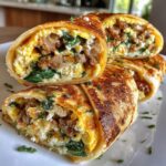Egg Sausage and Cheese Breakfast Rolls with Spinach and Feta