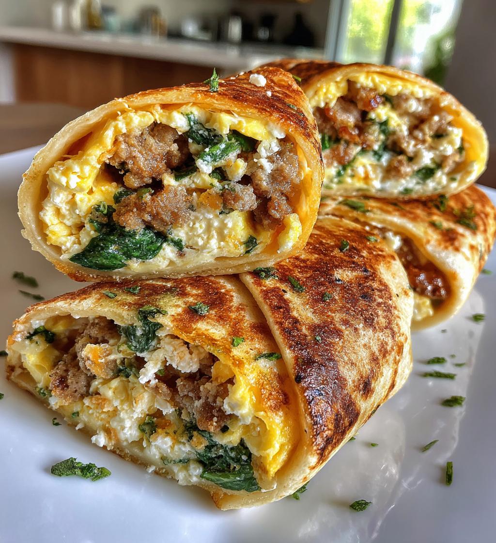 Egg Sausage and Cheese Breakfast Rolls with Spinach and Feta