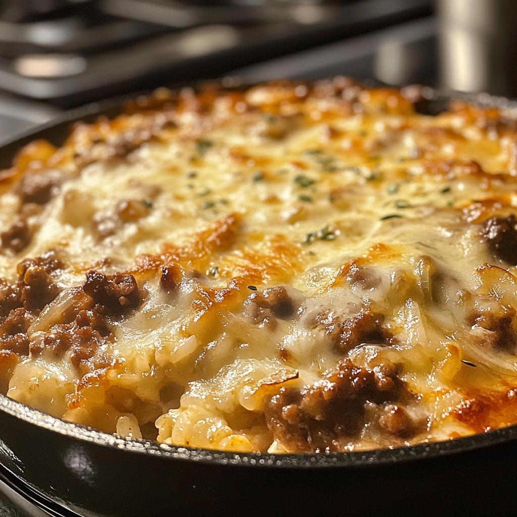 French Onion Beef & Rice Casserole – cozy one-pan comfort!