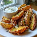 Garlic Parmesan Crispy Potato Wedges with Lemon Herb Aioli