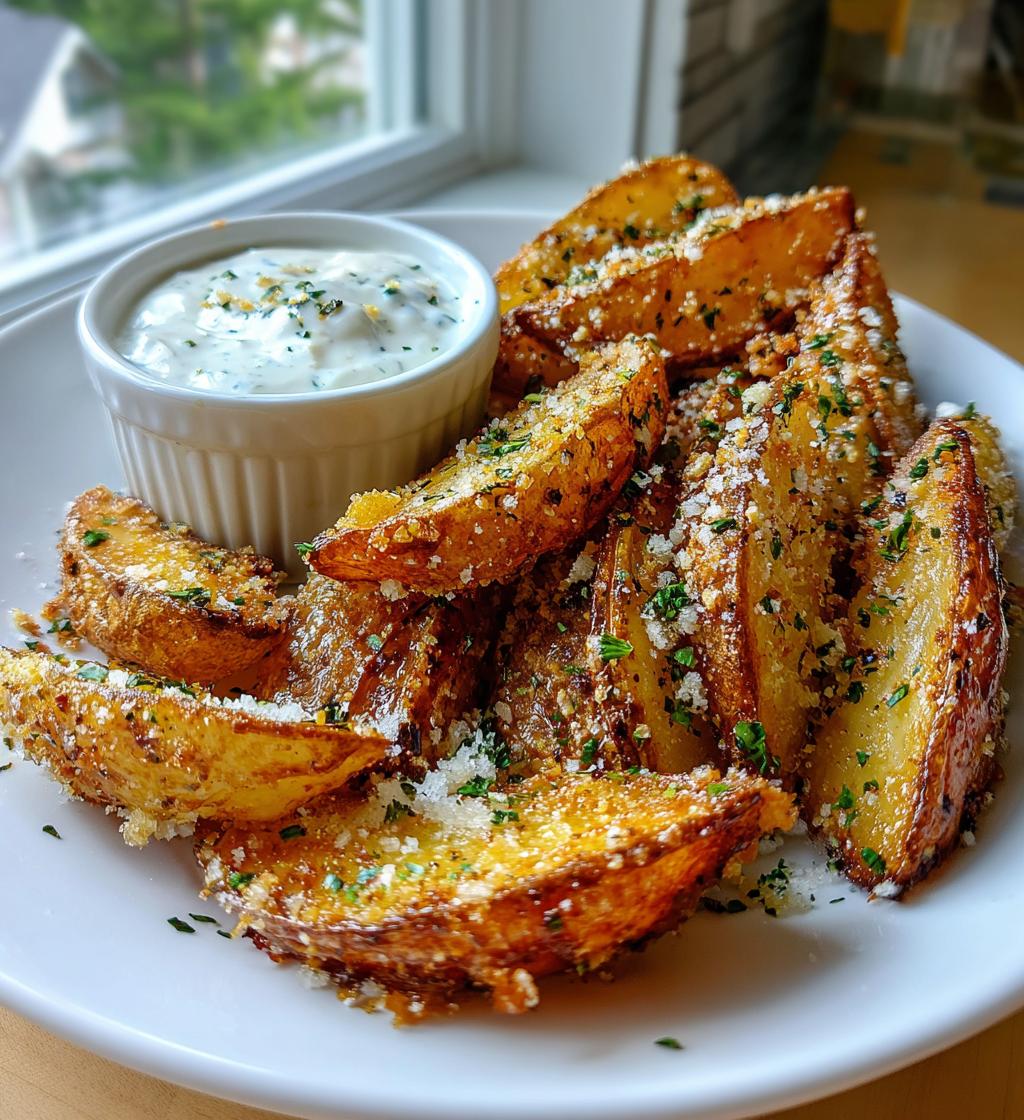 Garlic Parmesan Crispy Potato Wedges with Lemon Herb Aioli