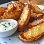 Garlic Parmesan Crispy Potato Wedges with Ranch Dip