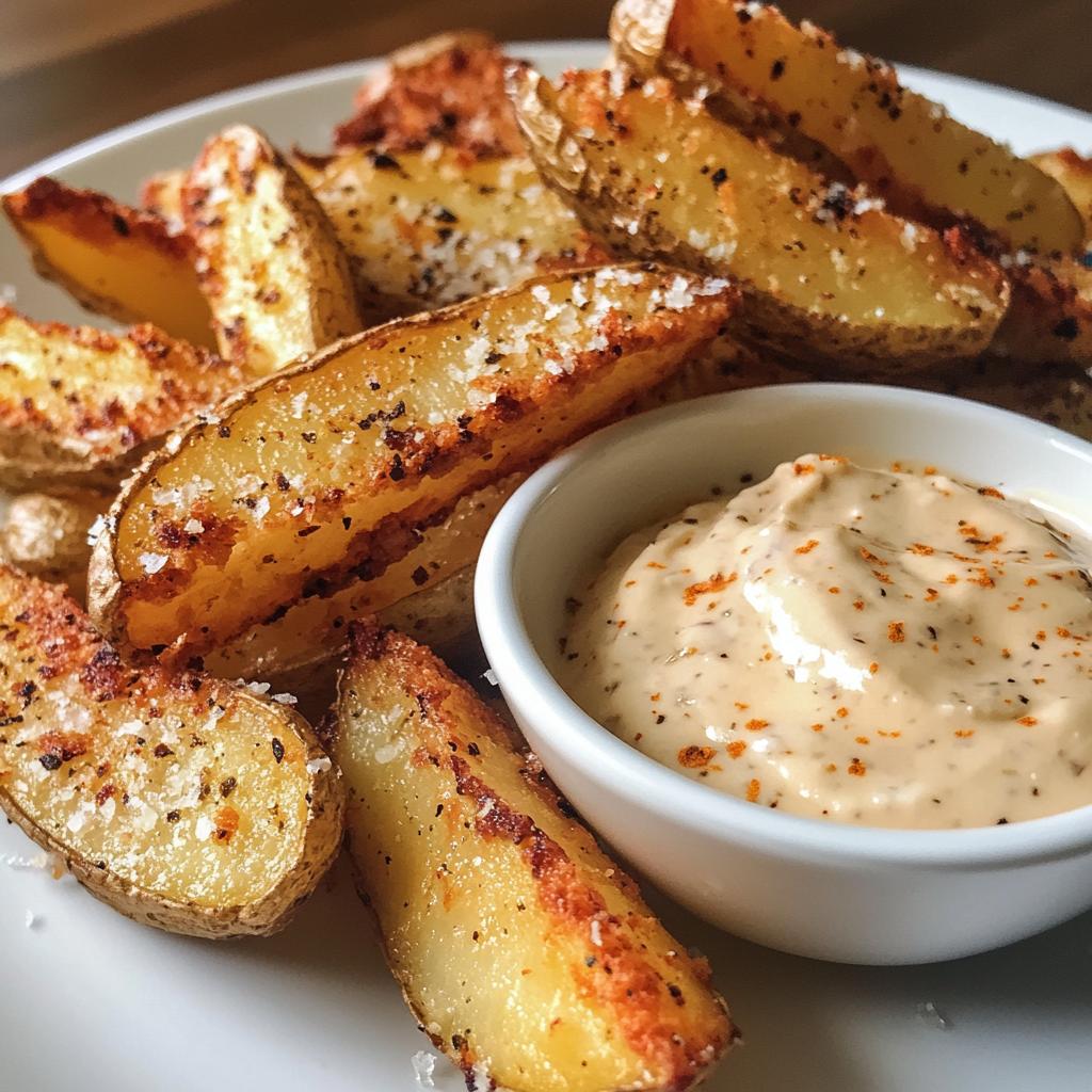 Garlic Parmesan Crispy Potato Wedges with Spicy Mayo