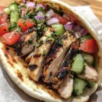 Greek Chicken Gyros with pita bread and Greek salad
