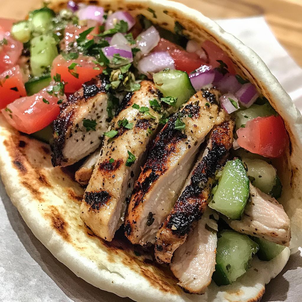 Greek Chicken Gyros with pita bread and Greek salad