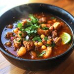 Hearty Pork Pozole – warm & flavorful! (replace with beef or chicken for halal)