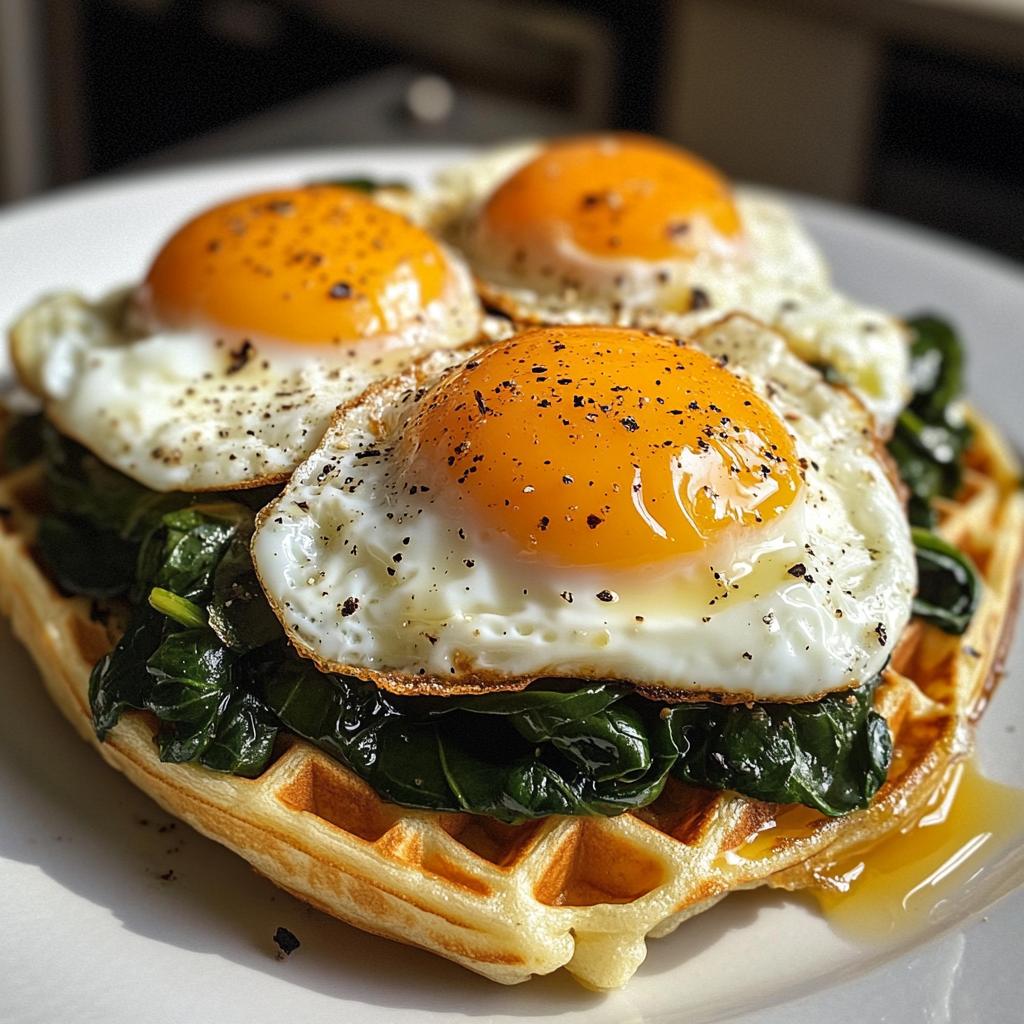 Keto Cream Cheese Waffle with Fried Eggs and Spinach