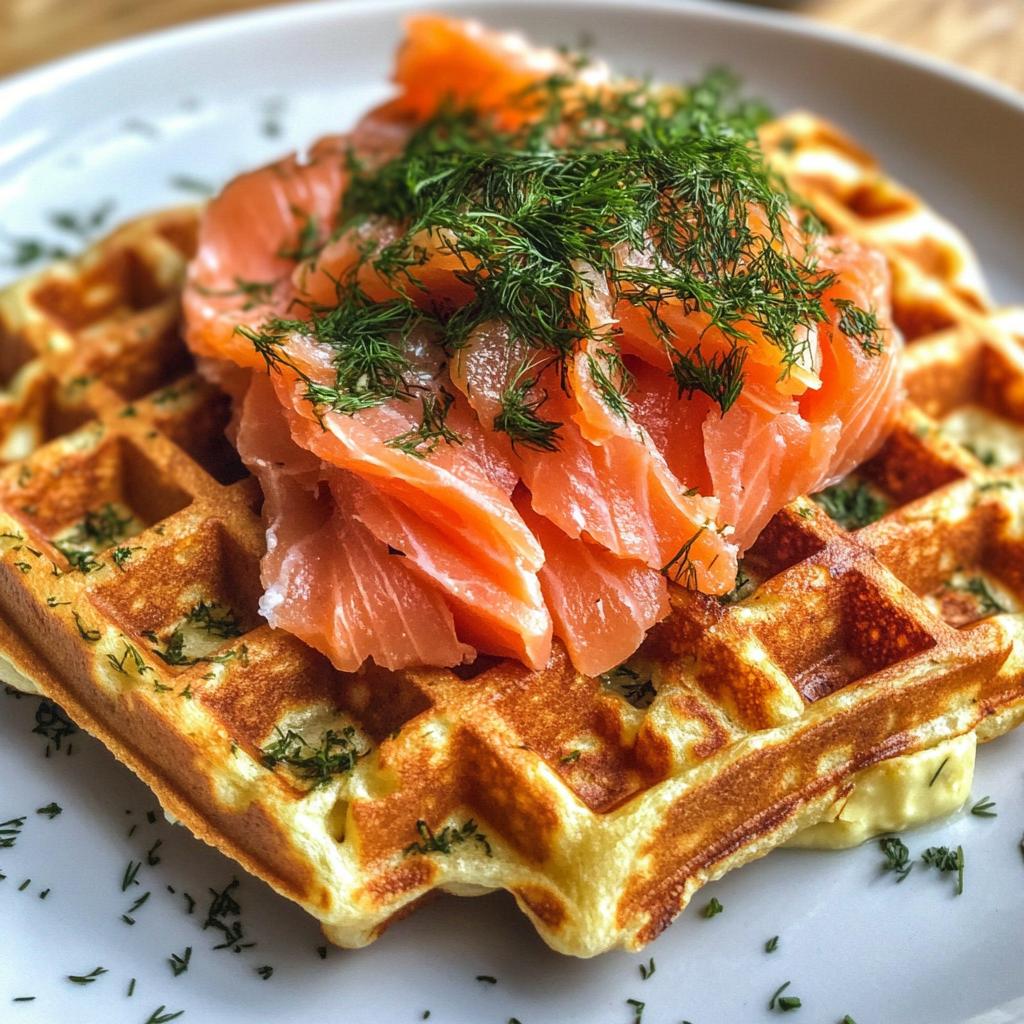 Keto Cream Cheese Waffle with Smoked Salmon and Dill