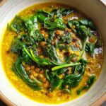 Lentil and spinach soup with turmeric and ginger for anti-inflammatory benefits.
