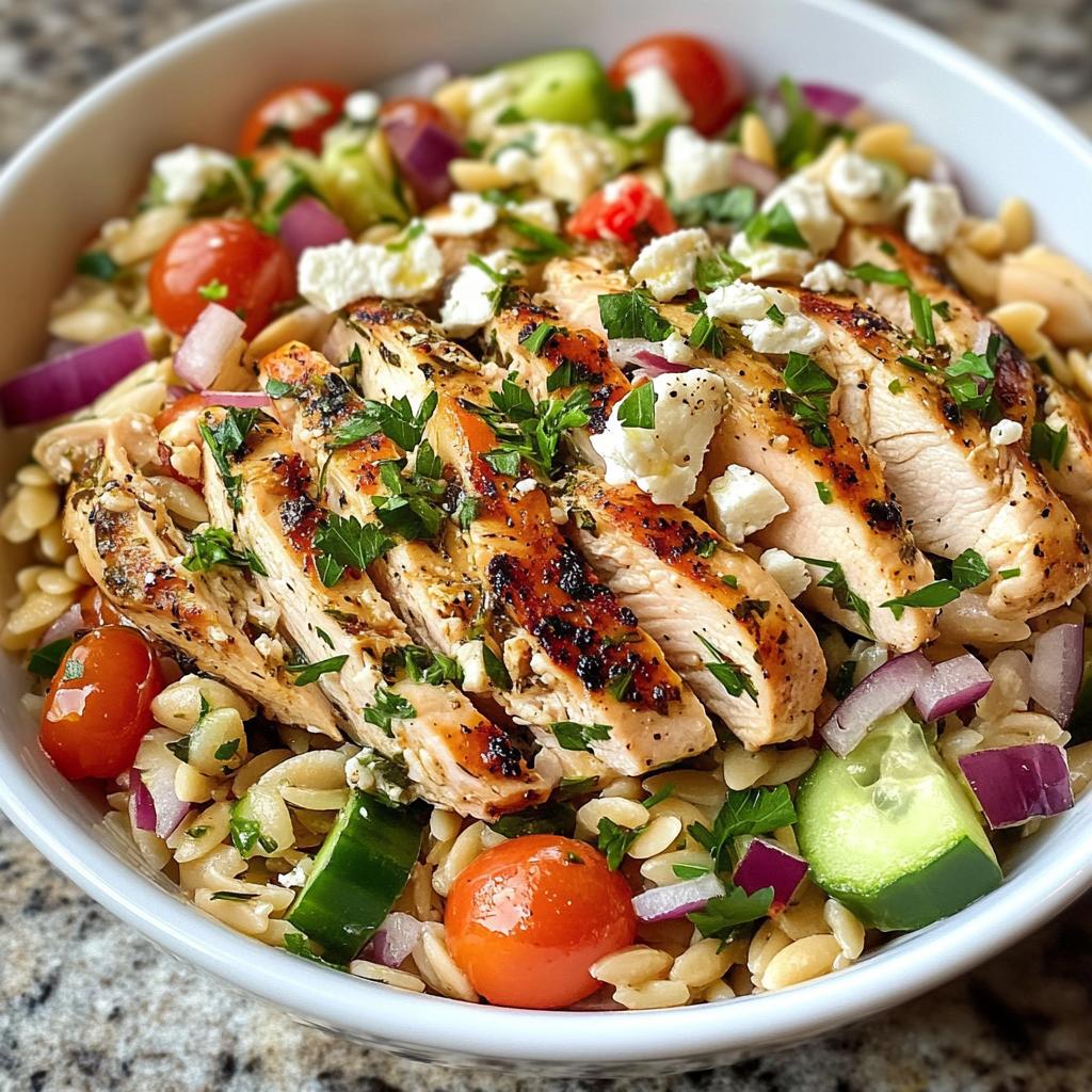Mediterranean Orzo Salad with Herb Chicken