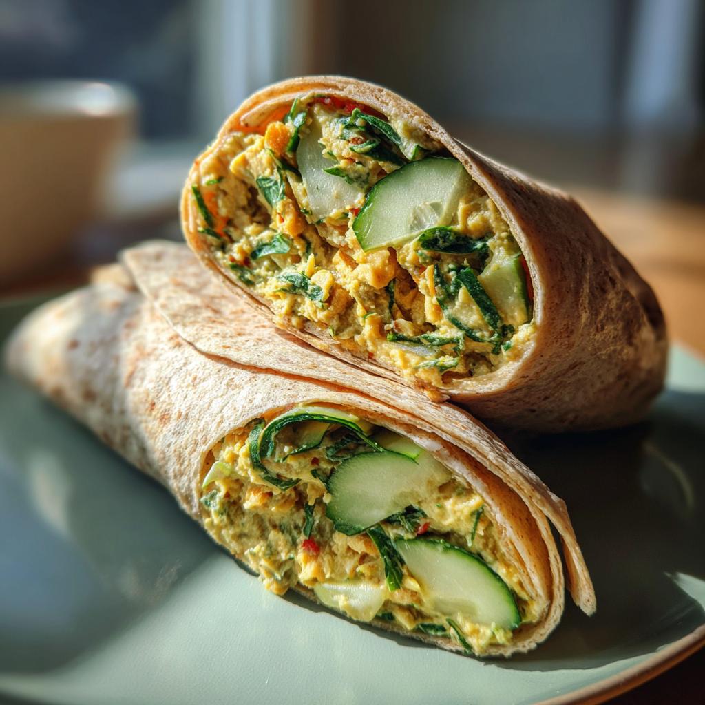 Mediterranean chickpea and avocado wrap with fresh herbs, cucumber and lemon.