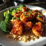 Orange Crispy Chicken Recipe with Broccoli and Fried Rice