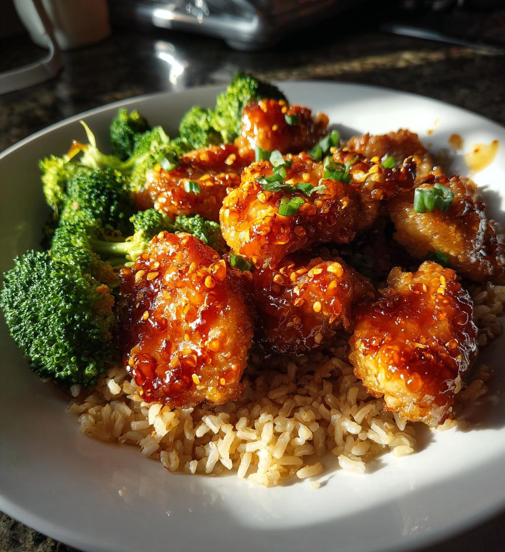 Orange Crispy Chicken Recipe with Broccoli and Fried Rice