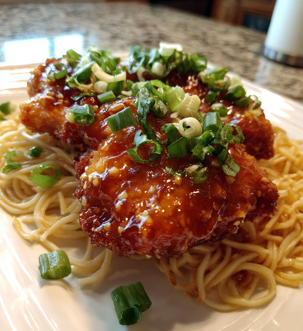 Orange Crispy Chicken Recipe with Garlic Noodles