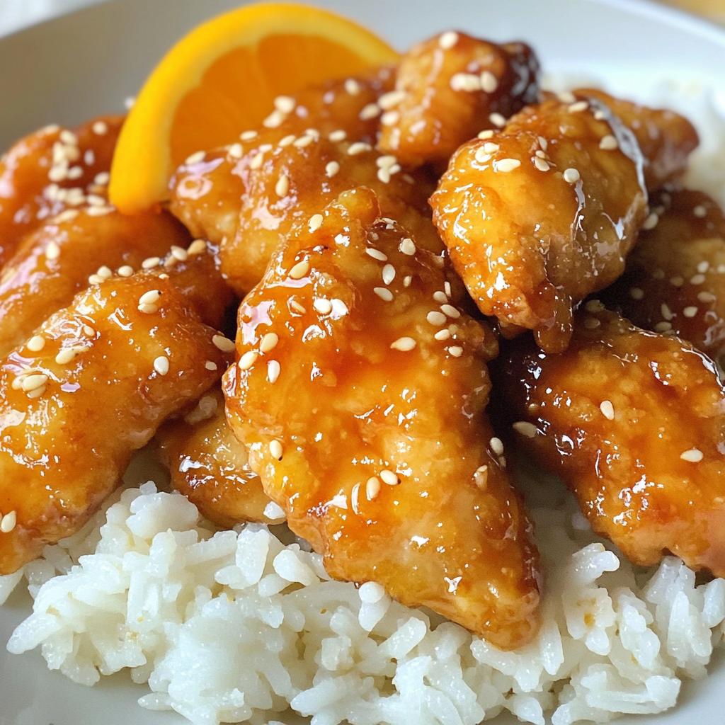 Orange Crispy Chicken Recipe with Jasmine Rice and Sesame Seeds