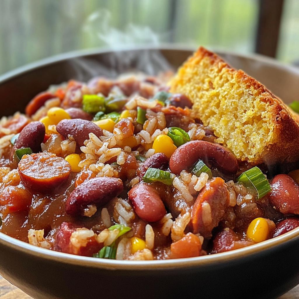 Original Red Bean and Rice Recipe with smoked sausage and cornbread