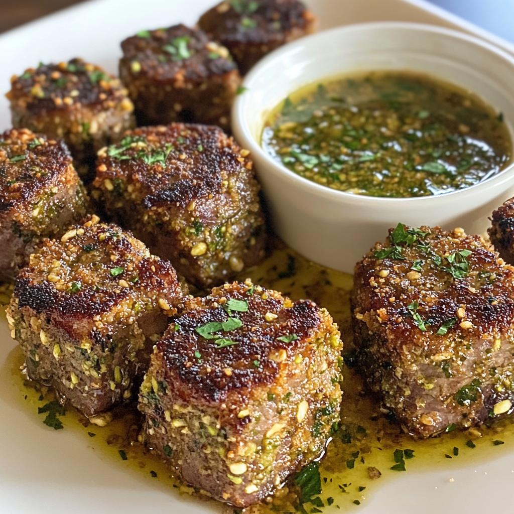 Pistachio-Crusted Beef Bites with Garlic Butter