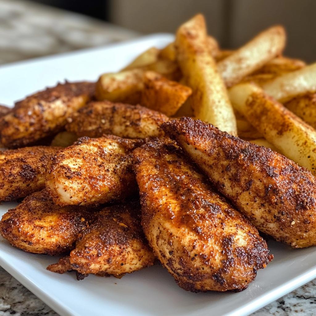 Spicy Cajun Chicken Bites with Air Fryer Fries