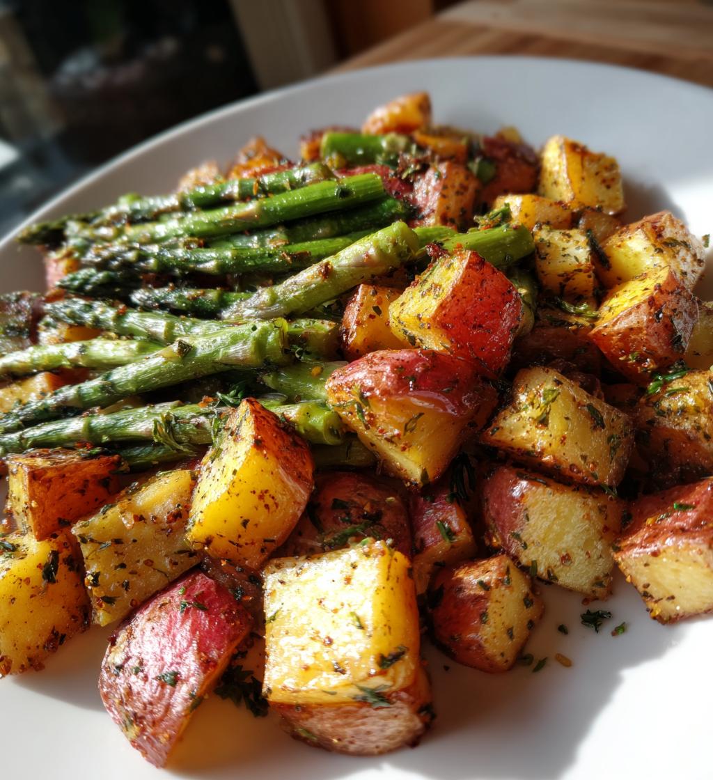 roasted red potatoes and asparagus