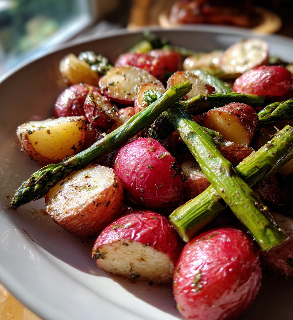 roasted red potatoes and asparagus