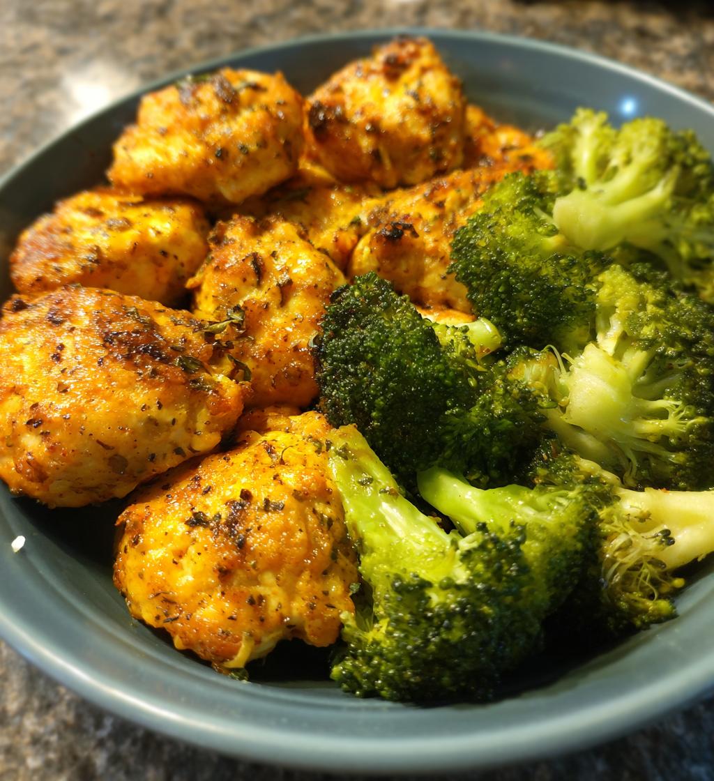 air fryer chicken bites and broccoli