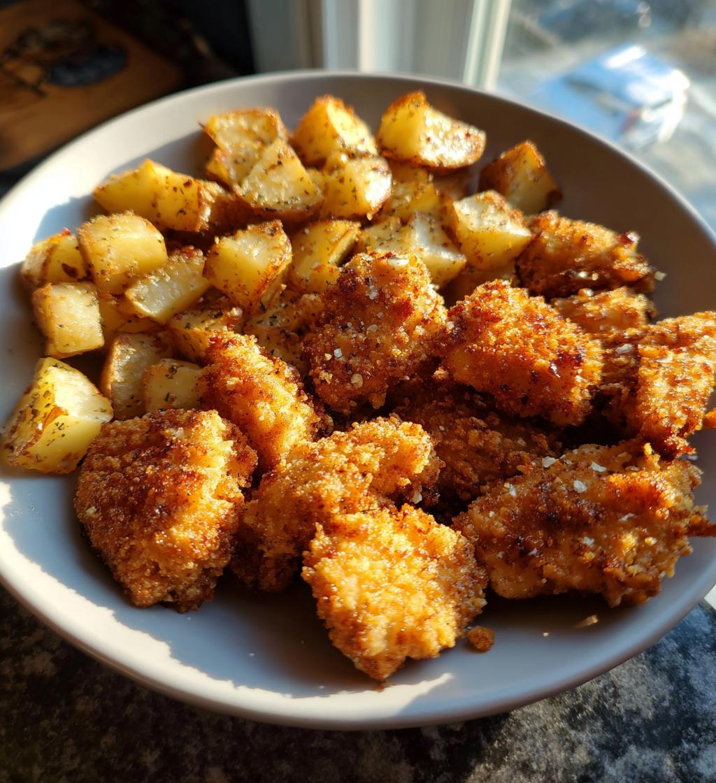 air fryer chicken bites and potatoes