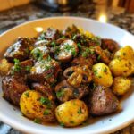 air fryer garlic butter steak and potato bites