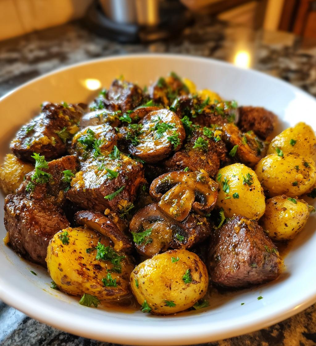 air fryer garlic butter steak and potato bites