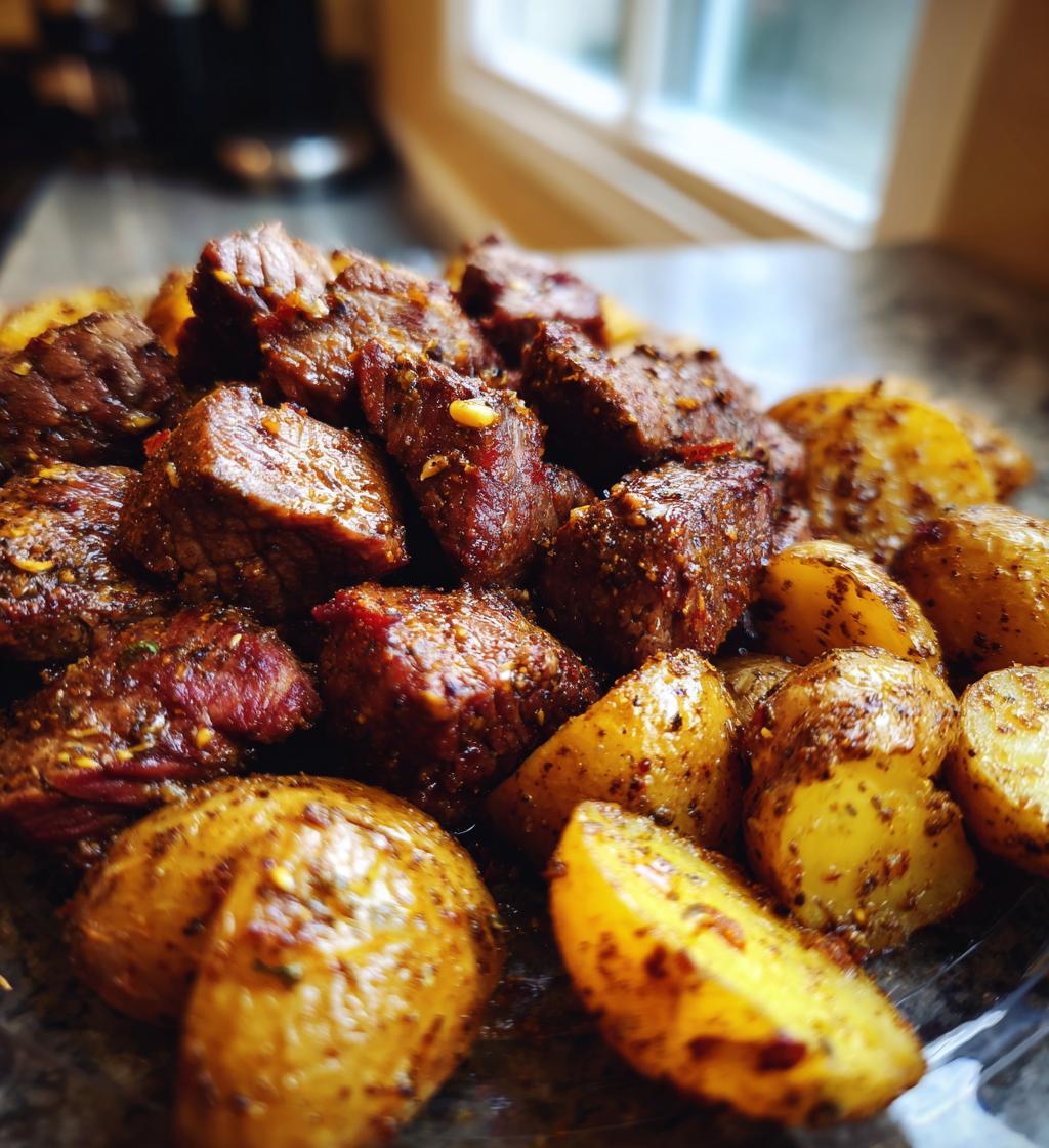 steak bites and potatoes with garlic butter air fryer