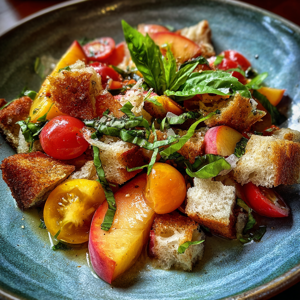 Peach, Tomato &amp; Panzanella Salad: The Perfect 10-Minute Refreshing Dish