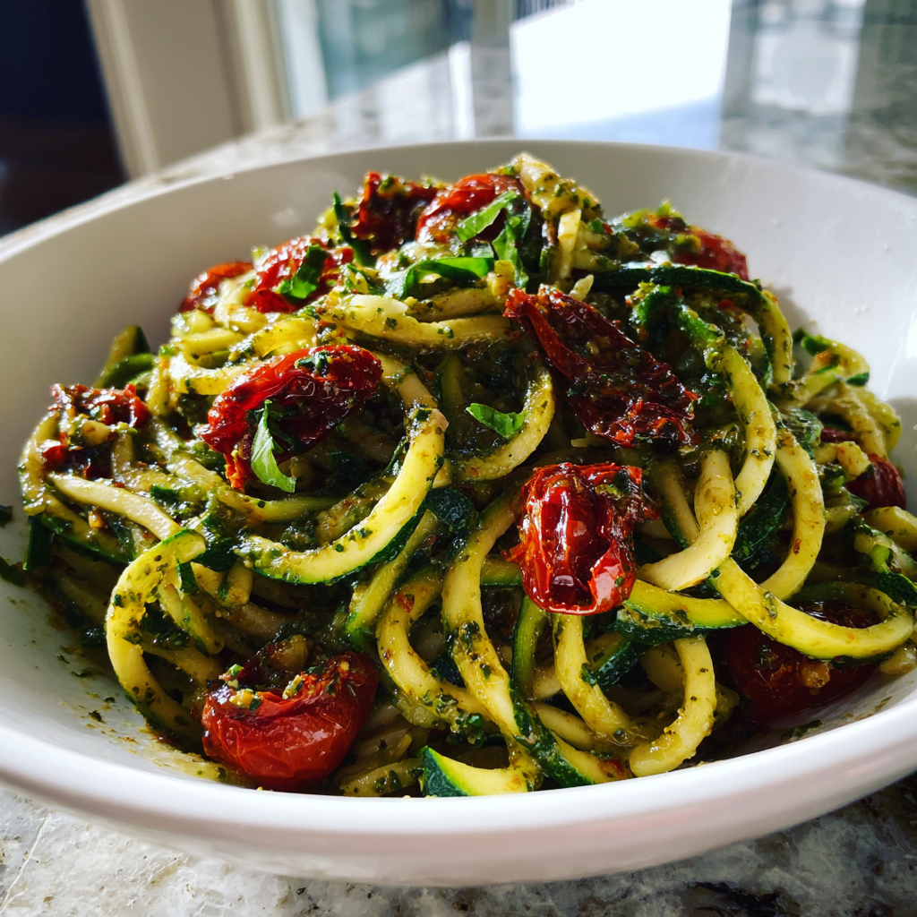 Pesto Zucchini Noodles with Sun-Dried Tomatoes: 3 Irresistible Steps