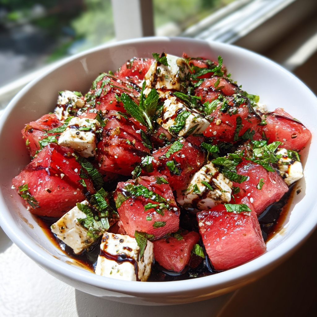 Watermelon Feta Mint Salad with Balsamic Glaze: 10 Irresistible Minutes