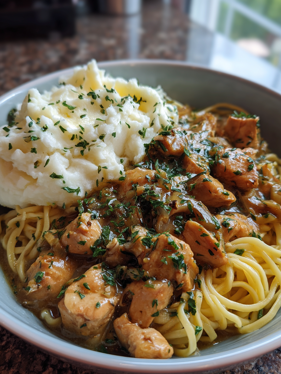 chicken and noodles with mashed potatoes: a comforting homemade classic
