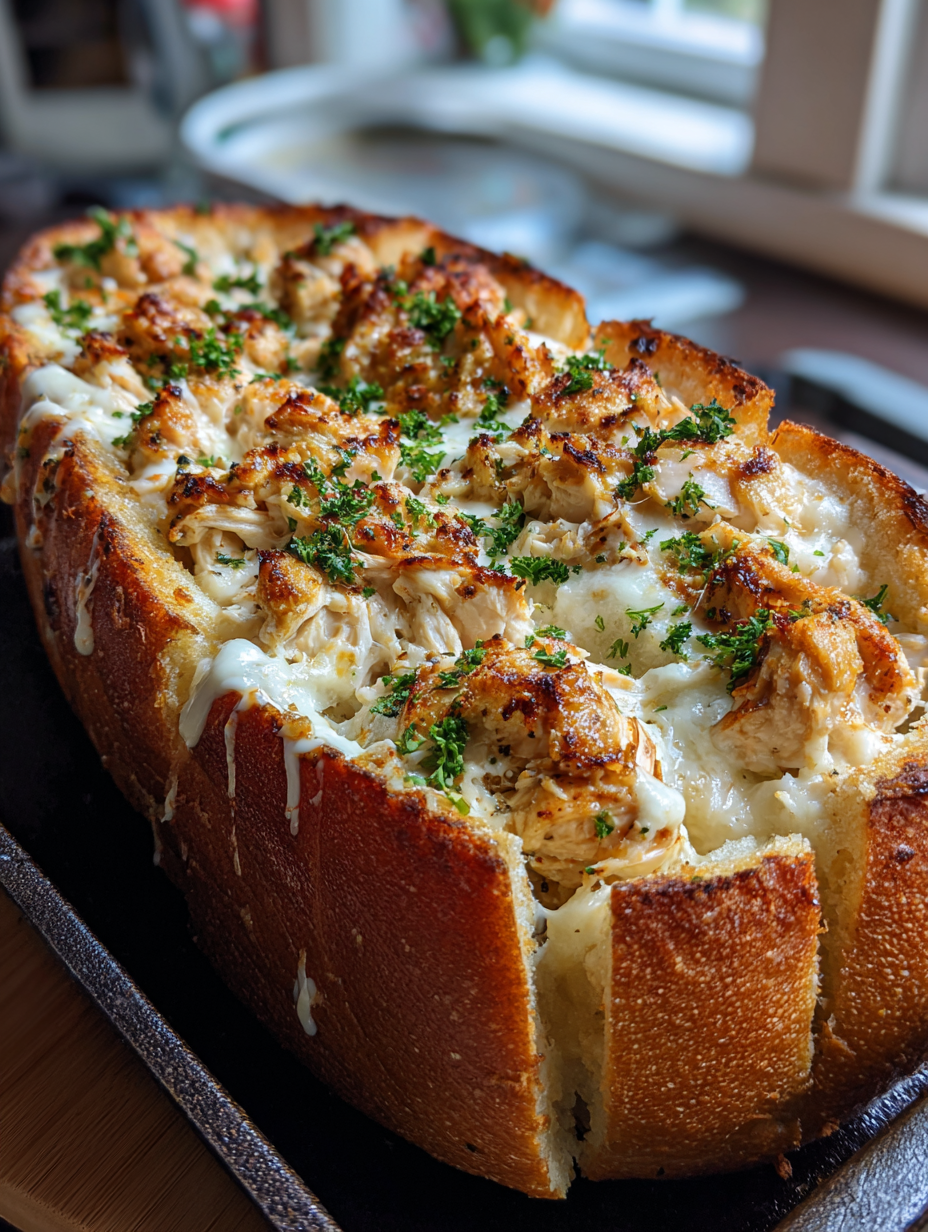 Chicken Alfredo Stuffed Garlic Bread: The Perfect Cheesy Delight